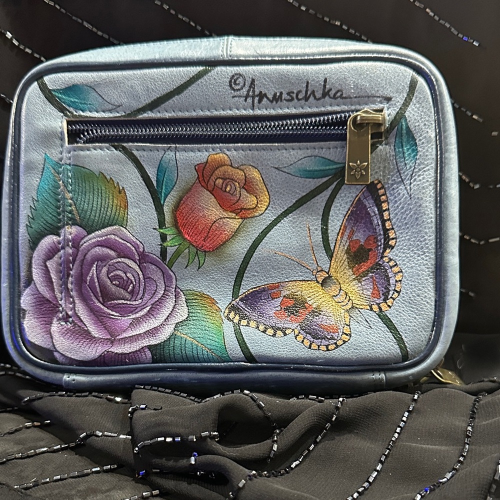 Anuschka Multicolor Floral and Butterfly Cosmetic Bag